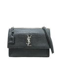 YSL Black Croc Embossed Sunset Large Bag