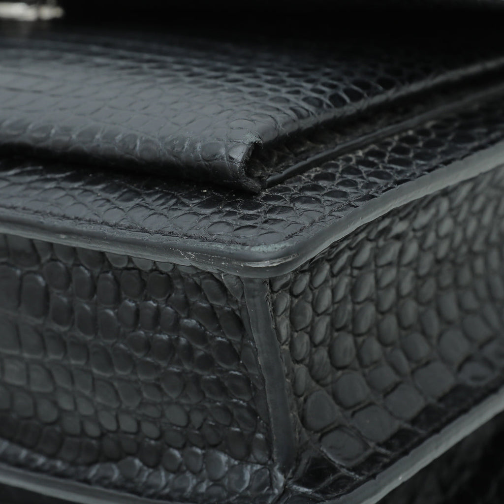 YSL Black Croc Embossed Sunset Large Bag