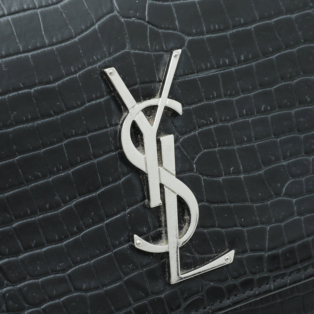 YSL Black Croc Embossed Sunset Large Bag