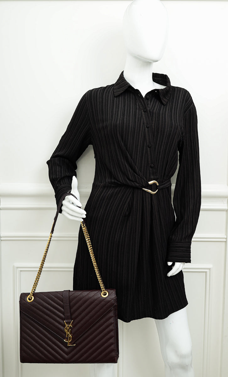 YSL Burgundy Monogram Envelope Large Satchel Bag