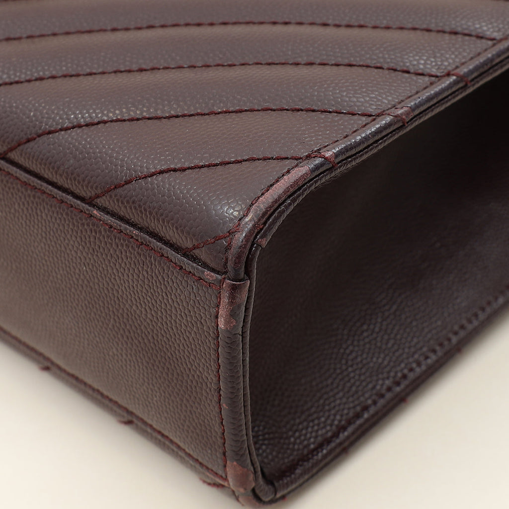 YSL Burgundy Monogram Envelope Large Satchel Bag