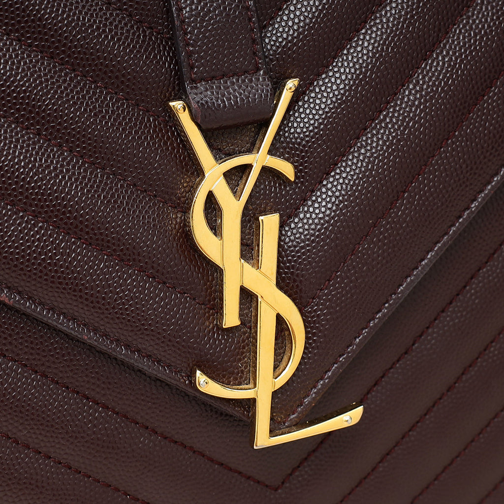 YSL Burgundy Monogram Envelope Large Satchel Bag