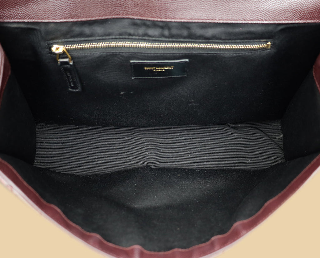 YSL Burgundy Monogram Envelope Large Satchel Bag