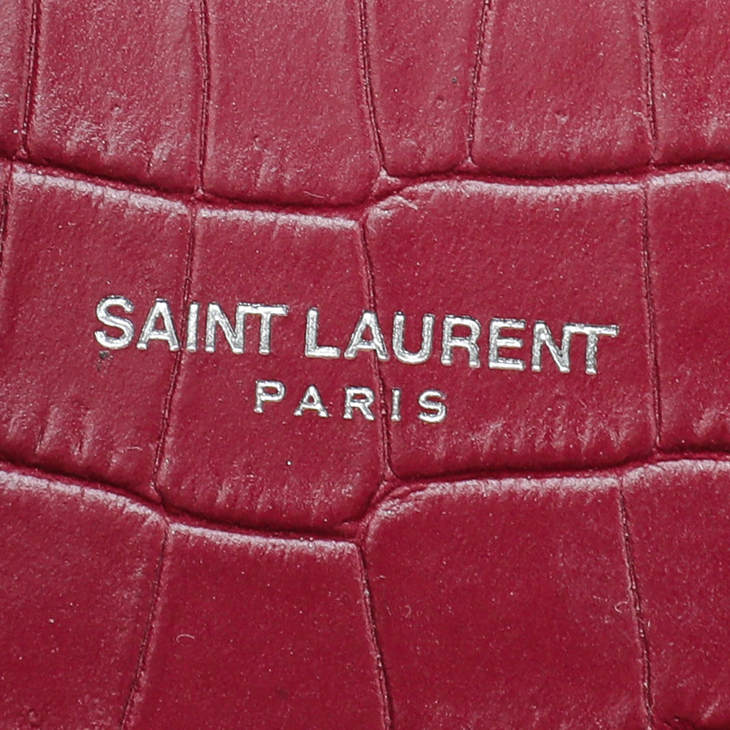 YSL Burgundy Croc Embossed Sac De Jour Nano Bag