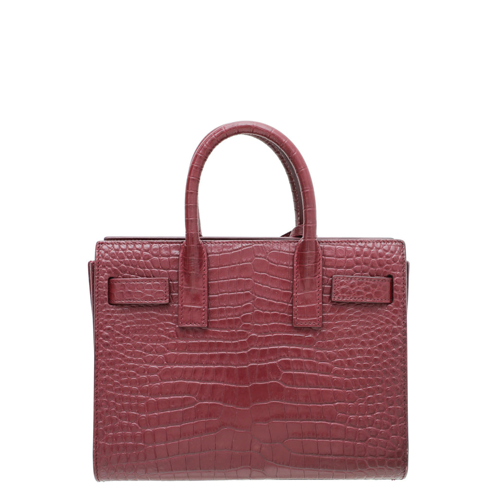YSL Burgundy Croc Embossed Sac De Jour Nano Bag