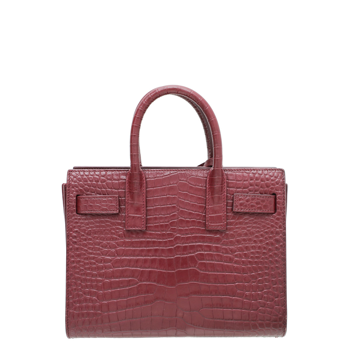 YSL Burgundy Croc Embossed Sac De Jour Nano Bag
