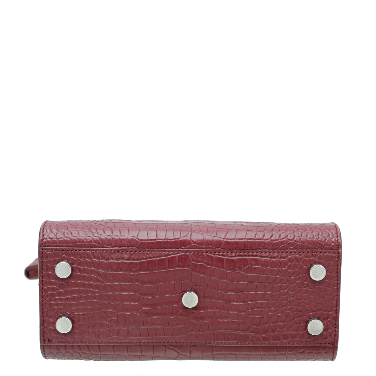 YSL Burgundy Croc Embossed Sac De Jour Nano Bag