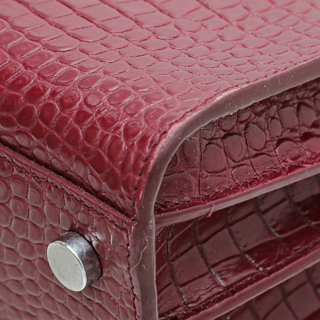 YSL Burgundy Croc Embossed Sac De Jour Nano Bag