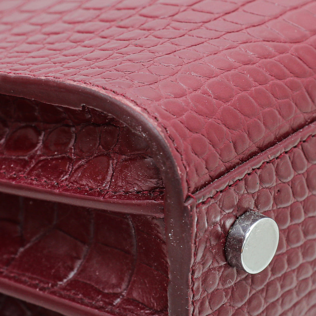 YSL Burgundy Croc Embossed Sac De Jour Nano Bag