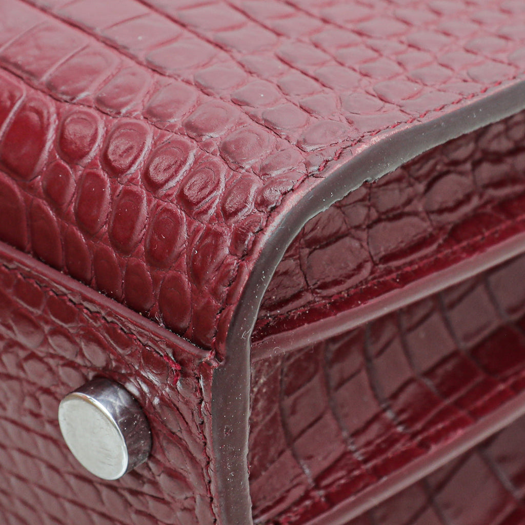YSL Burgundy Croc Embossed Sac De Jour Nano Bag