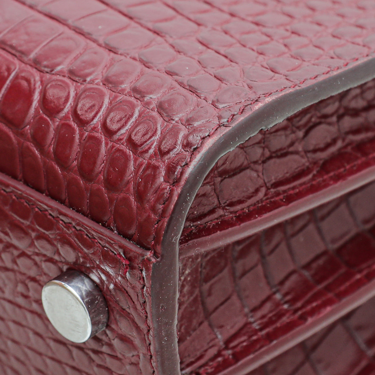 YSL Burgundy Croc Embossed Sac De Jour Nano Bag