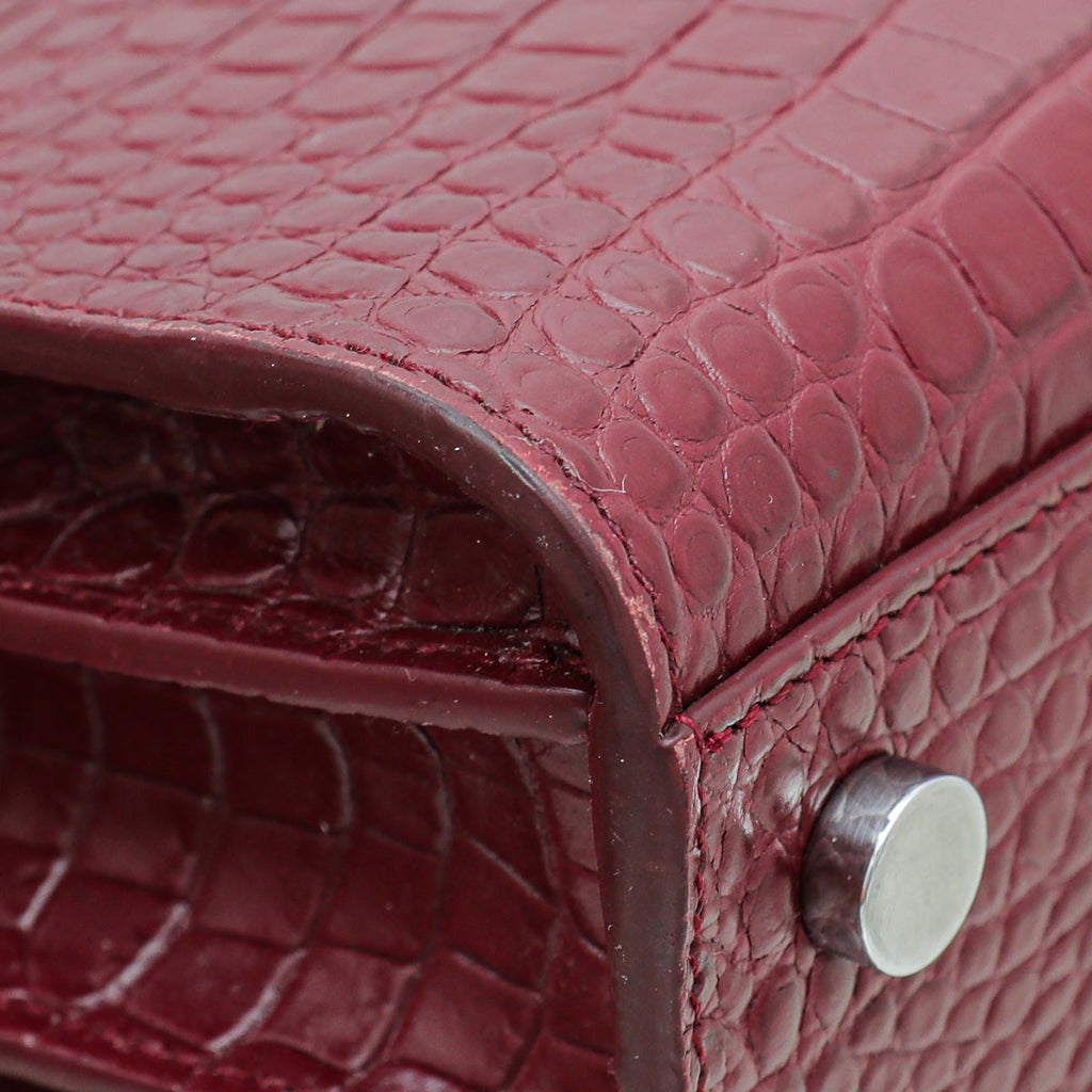 YSL Burgundy Croc Embossed Sac De Jour Nano Bag