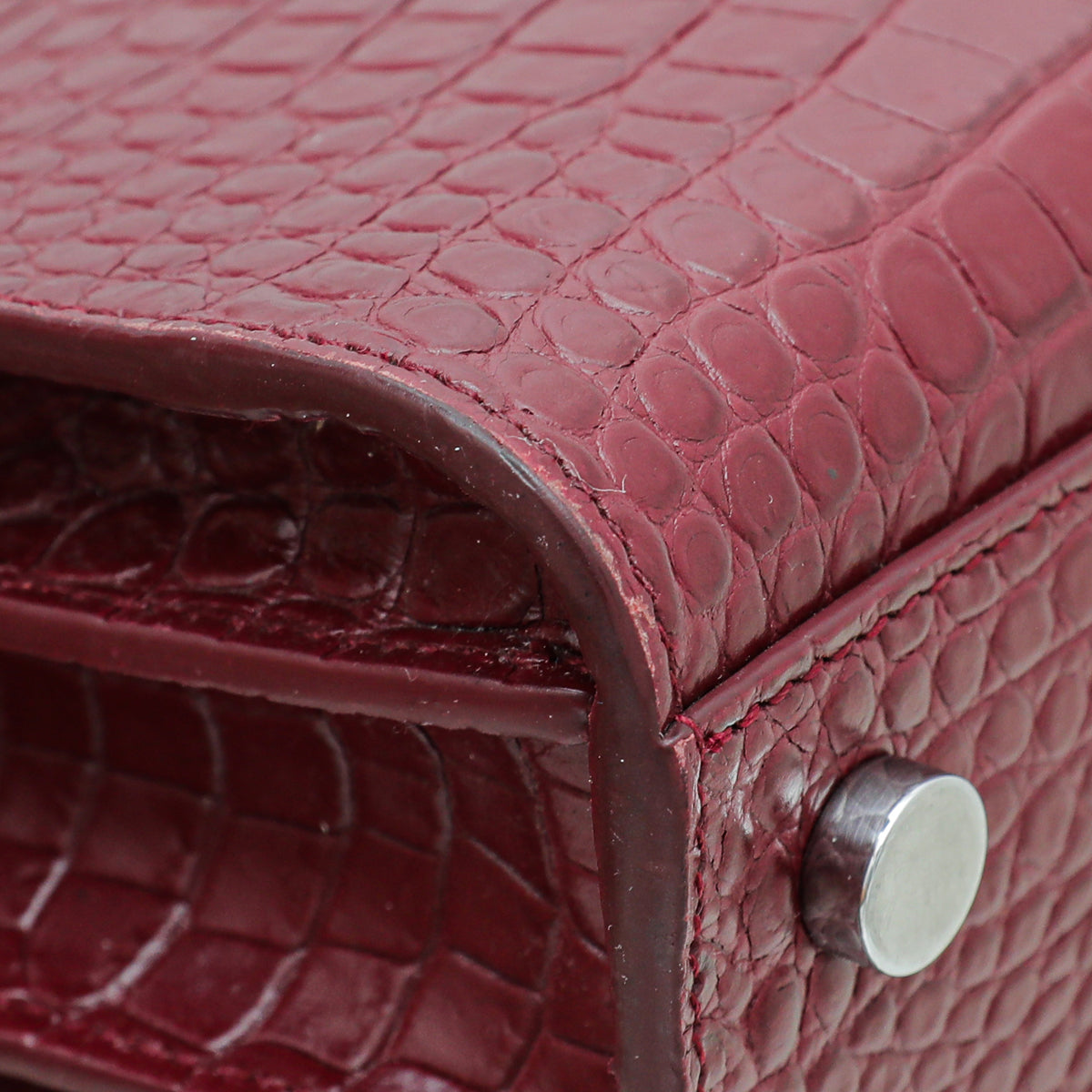 YSL Burgundy Croc Embossed Sac De Jour Nano Bag