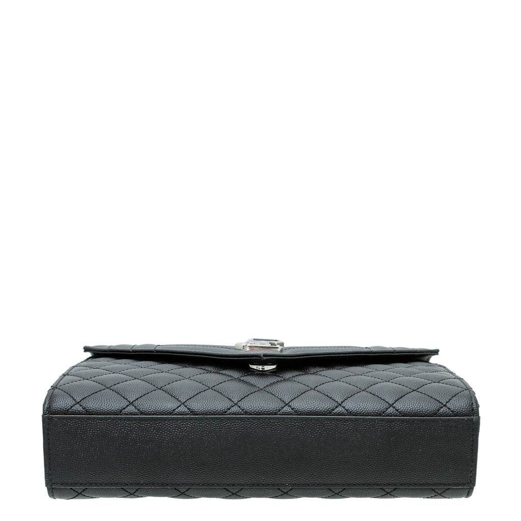 YSL Black Monogram Envelope Mix Quilted Medium Bag