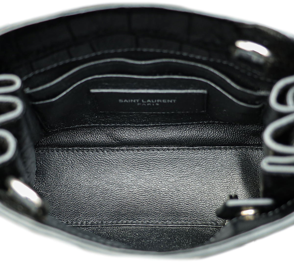 YSL Black Croco Embossed Toy Sac De Jour Bag