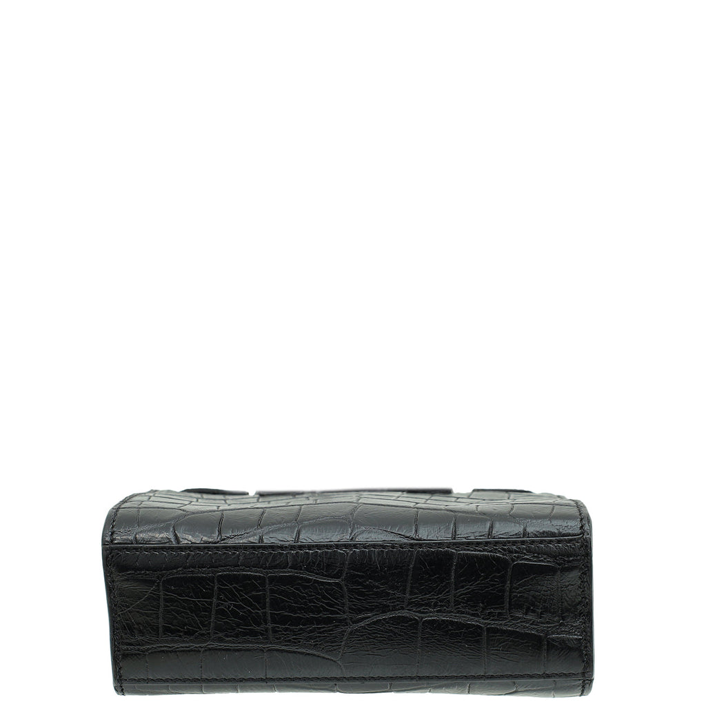 YSL Black Croco Embossed Toy Sac De Jour Bag