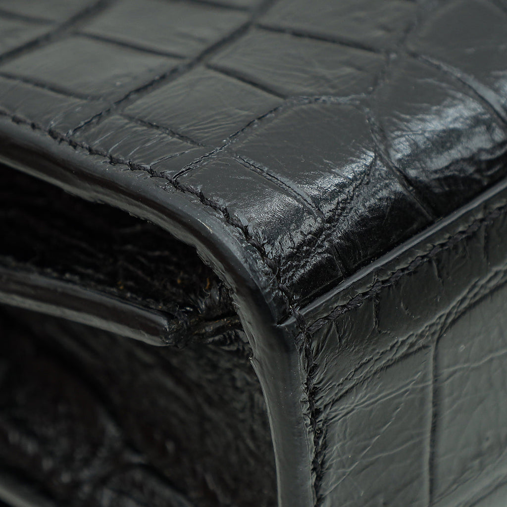 YSL Black Croco Embossed Toy Sac De Jour Bag