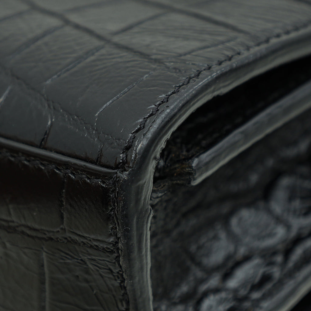 YSL Black Croco Embossed Toy Sac De Jour Bag