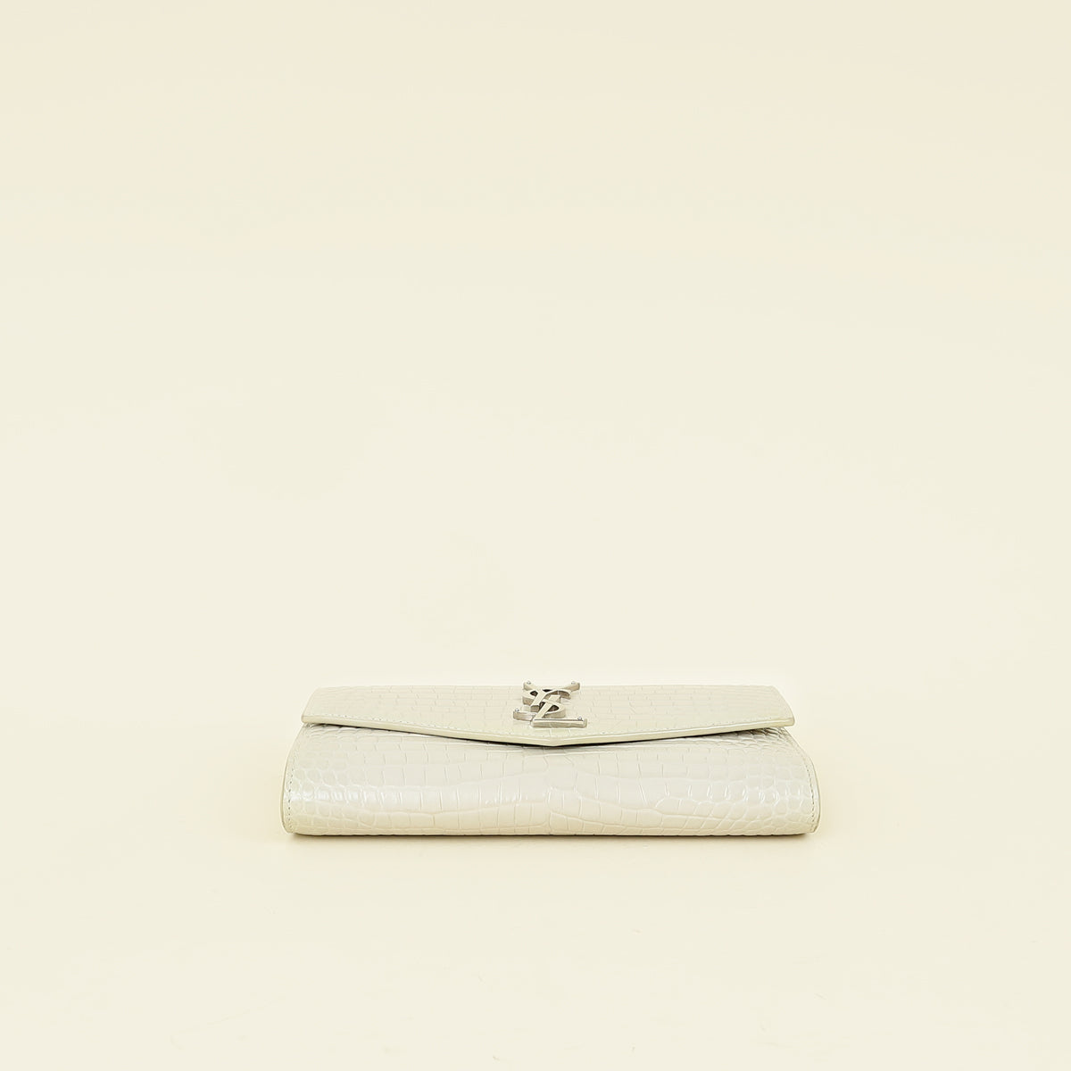 YSL Vintage Blanc Croco Embossed Uptown Wallet on Chain