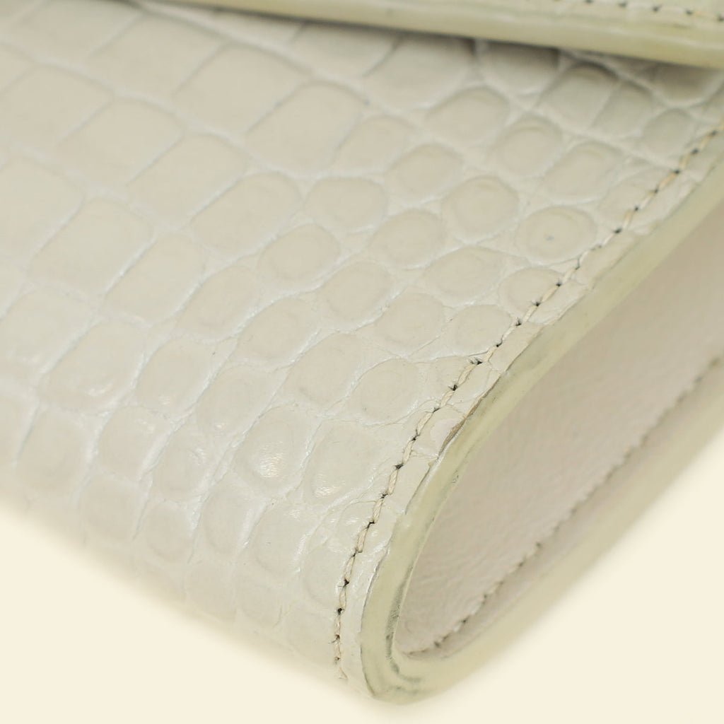 YSL Vintage Blanc Croco Embossed Uptown Wallet on Chain