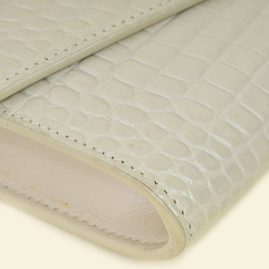 YSL Vintage Blanc Croco Embossed Uptown Wallet on Chain