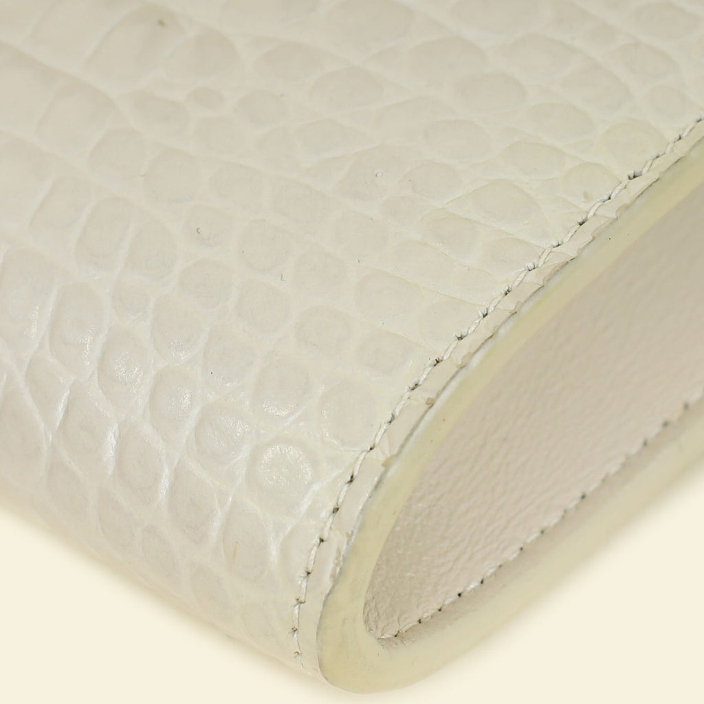 YSL Vintage Blanc Croco Embossed Uptown Wallet on Chain
