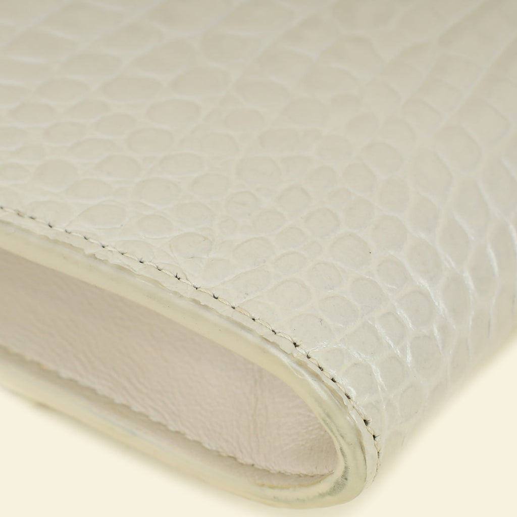 YSL Vintage Blanc Croco Embossed Uptown Wallet on Chain