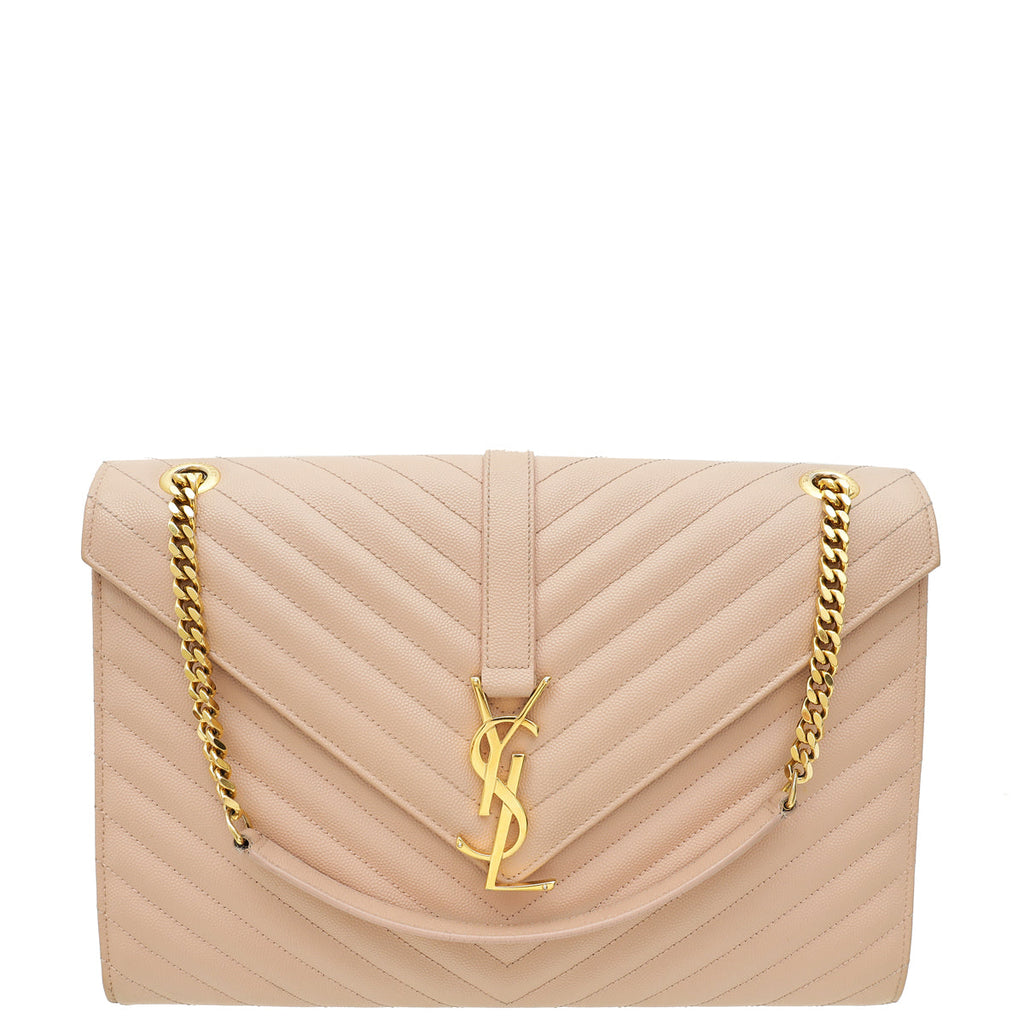 YSL Pale Pink Monogram Envelope Large Satchel Bag