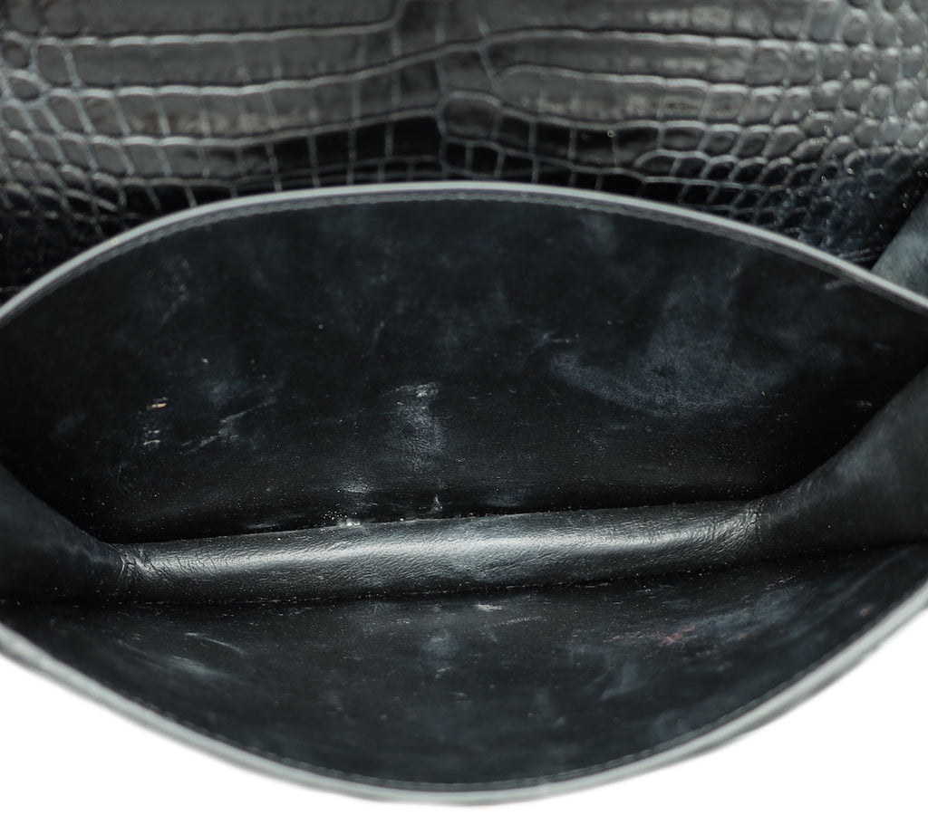 YSL Black Croco Embossed Sunset Medium Bag
