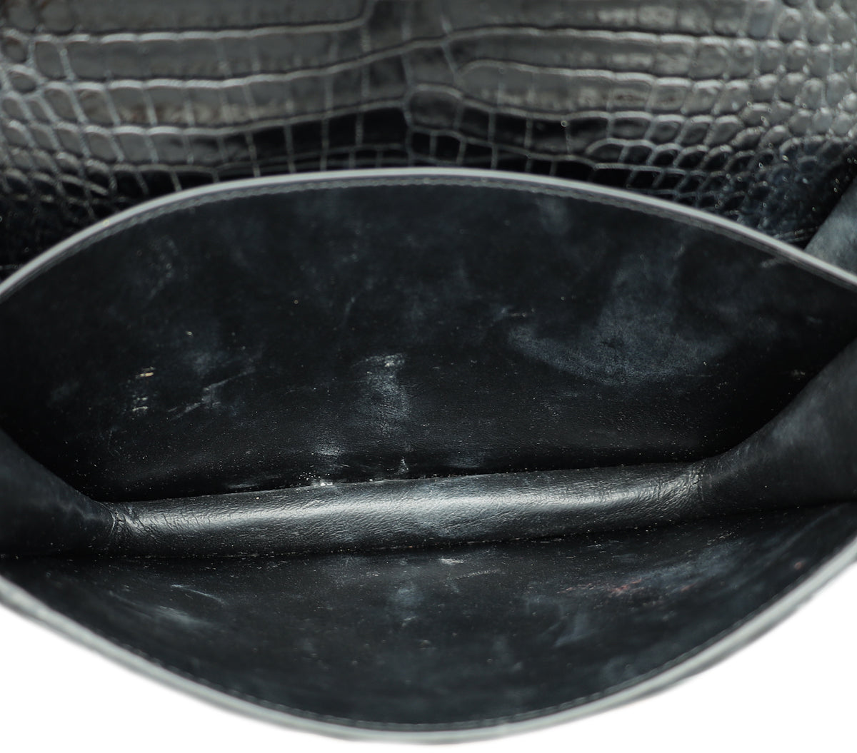 YSL Black Croco Embossed Sunset Medium Bag