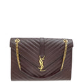 YSL Burgundy Monogram Chevron Envelope Large Satchel Bag