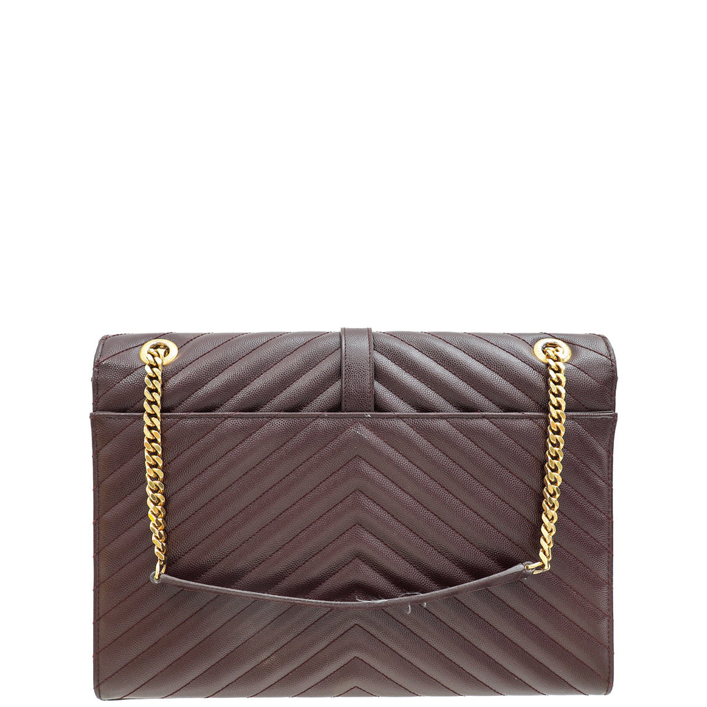 YSL Burgundy Monogram Chevron Envelope Large Satchel Bag