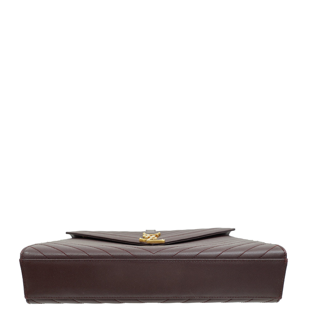 YSL Burgundy Monogram Chevron Envelope Large Satchel Bag