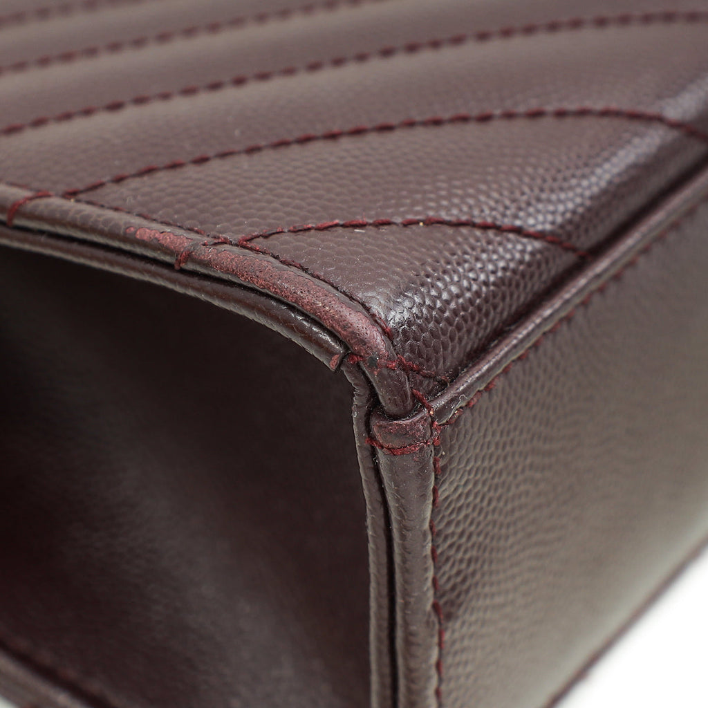 YSL Burgundy Monogram Chevron Envelope Large Satchel Bag
