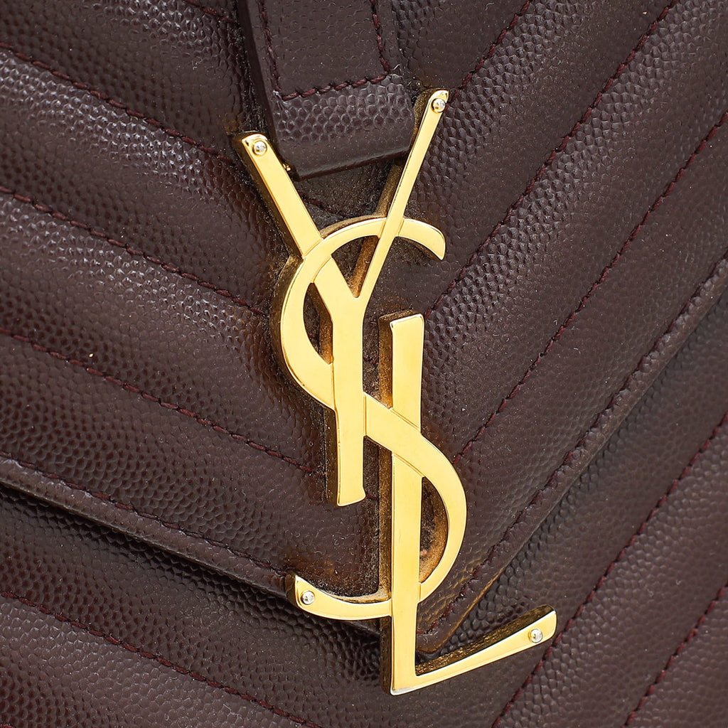 YSL Burgundy Monogram Chevron Envelope Large Satchel Bag