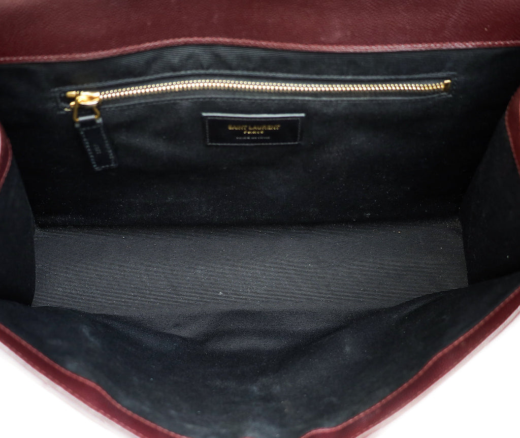 YSL Burgundy Monogram Chevron Envelope Large Satchel Bag