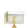 YSL Metallic Silver Classic Monogram Kate Tassel Bag