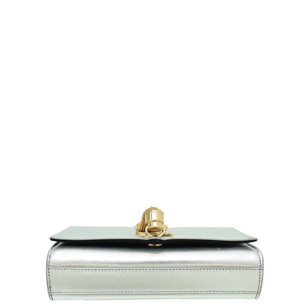 YSL Metallic Silver Classic Monogram Kate Tassel Bag
