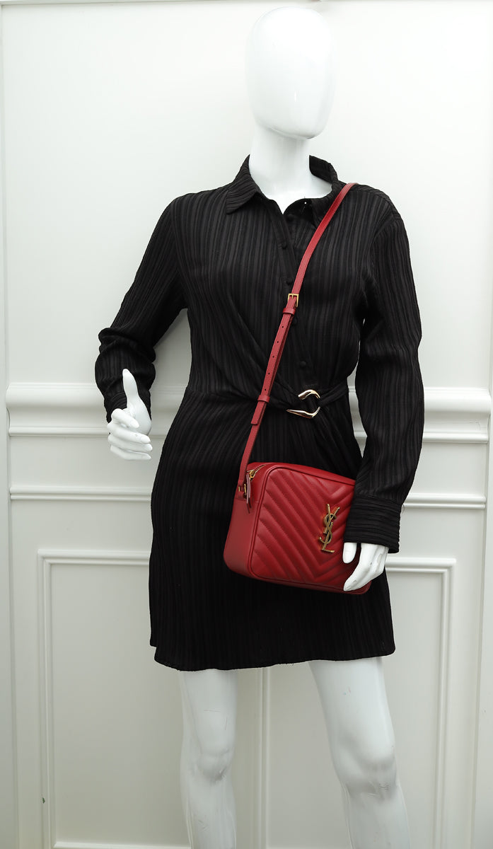 YSL Dark Red Monogram Quilted Lou Camera Bag