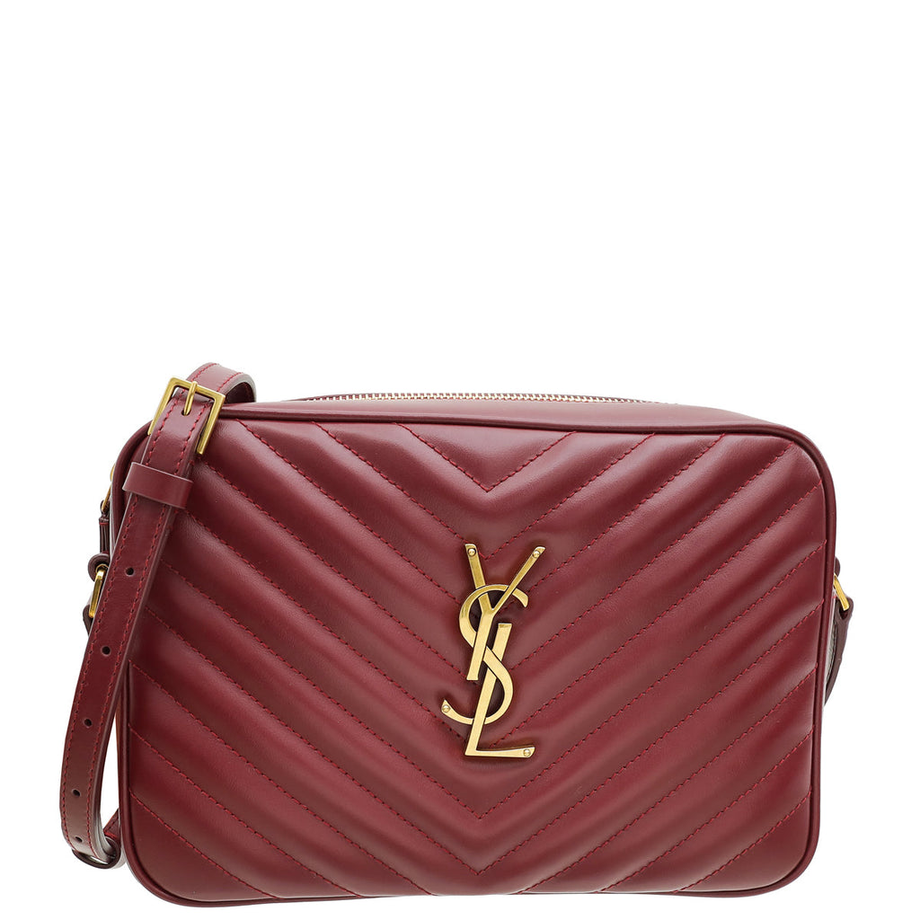 YSL Burgundy Monogram Quilted Lou Camera Bag