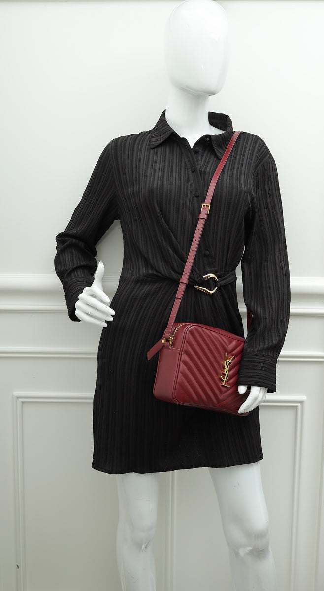 YSL Burgundy Monogram Quilted Lou Camera Bag