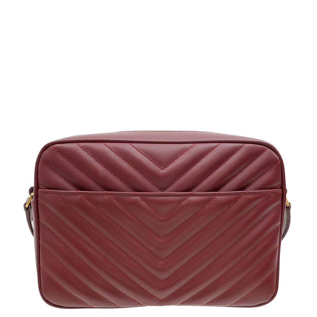 YSL Burgundy Monogram Quilted Lou Camera Bag