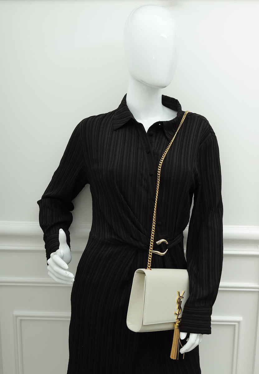 YSL Vintage Blanc Monogram Kate Tassel Medium Shoulder Bag