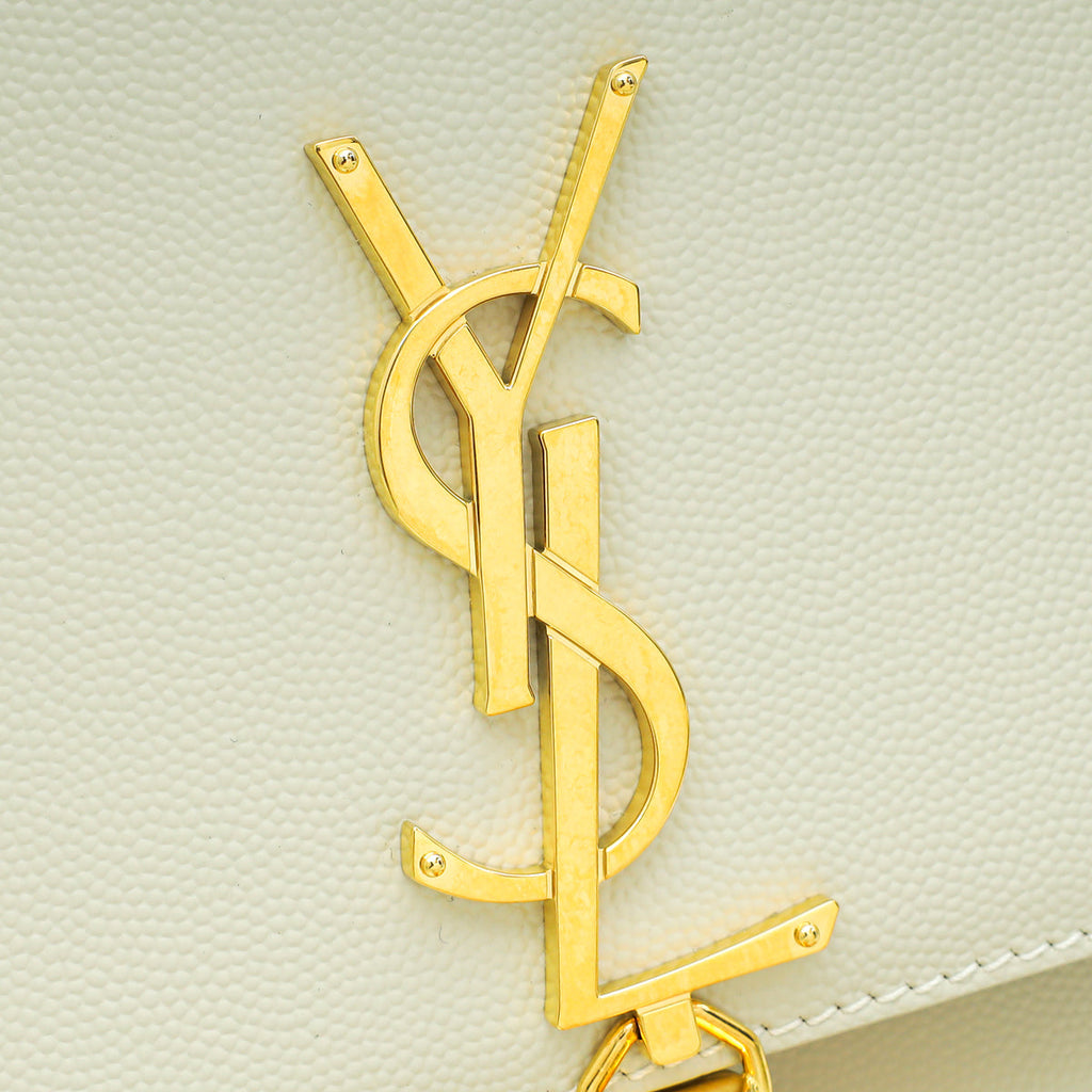 YSL Vintage Blanc Monogram Kate Tassel Medium Shoulder Bag