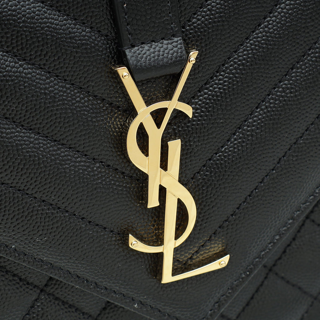YSL Black Mix Quilted Envelope Medium Shoulder Bag