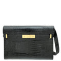 YSL Black Croco Embossed Manhattan Medium Shoulder Bag