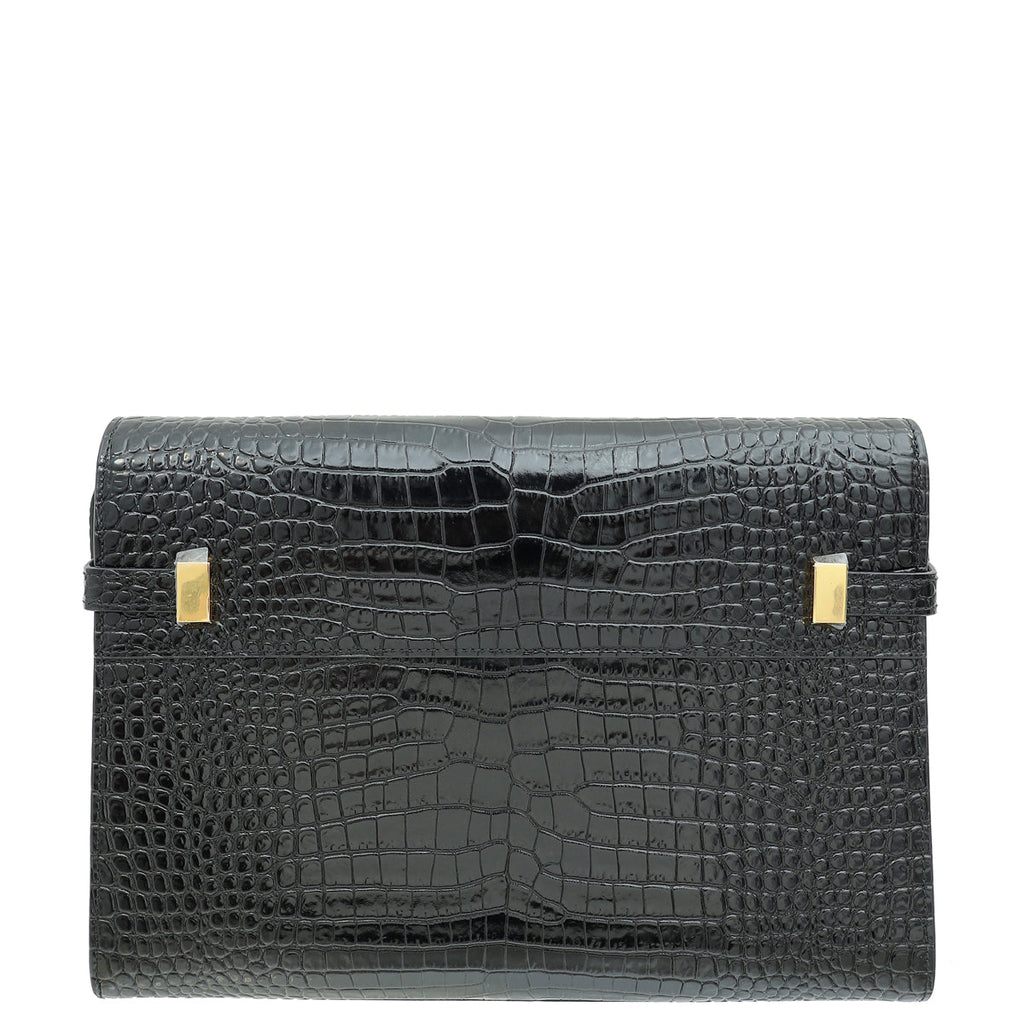 YSL Black Croco Embossed Manhattan Medium Shoulder Bag