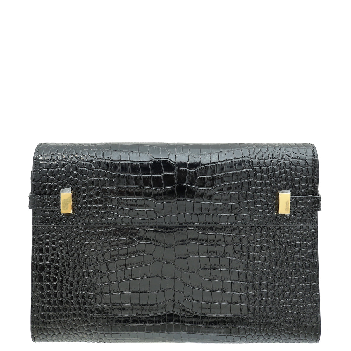 YSL Black Croco Embossed Manhattan Medium Shoulder Bag
