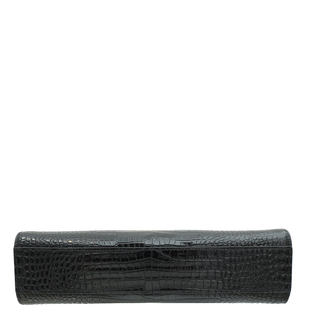 YSL Black Croco Embossed Manhattan Medium Shoulder Bag