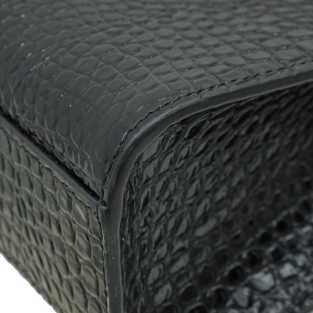 YSL Black Croco Embossed Manhattan Medium Shoulder Bag